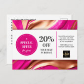 Roze Magenta Gold Swirls Coupon Korting Briefkaart (Voorkant / Achterkant)