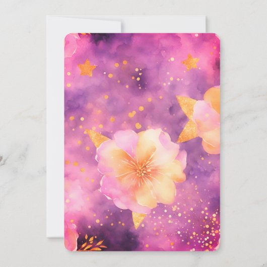 Roze Magenta Goud Romantische Bloemen Huwelijk Kaart (Achterkant)