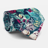 Roze magenta Green Blue Blauwgroen Peony & Roos Fl Stropdas (Opgerold)