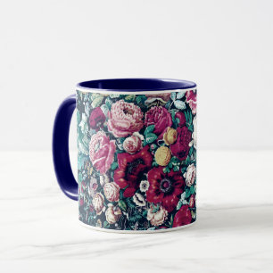 Roze Magenta Groen Blauw Teal Pioen & Roos Bloemen Mok