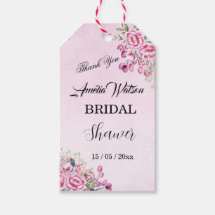 Roze, magenta kleur bloem klassiek cadeaulabel