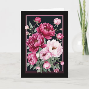 Roze & Magenta Pioenen met Lijst Verjaardag Kaart