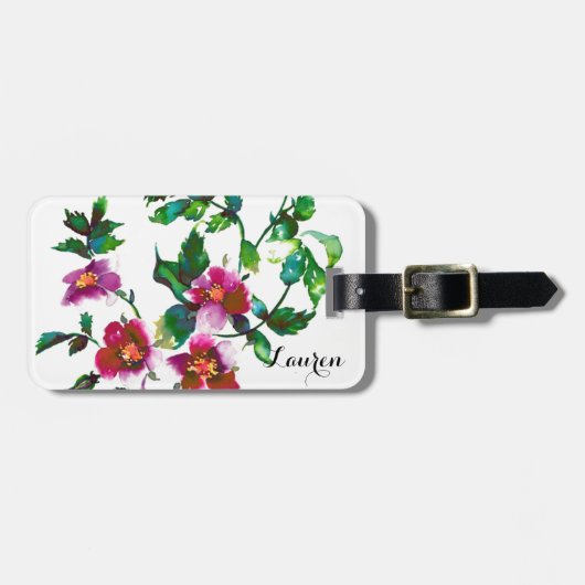  roze magenta Rozen, roze waterverf roze rozen Bagagelabel (Voorkant horizontaal)