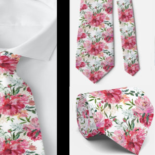 Roze magenta Waterverf Floral Stropdas