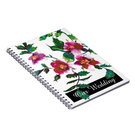  roze magenta waterverf rozen notitieboek (Rechterzijde)