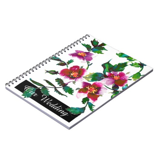  roze magenta waterverf rozen notitieboek (Linkerzijde)