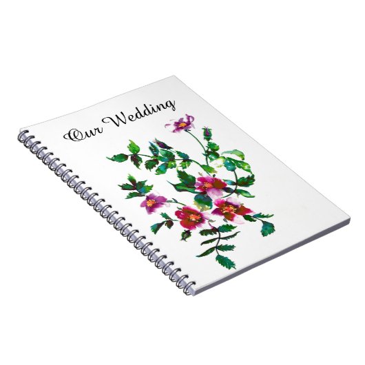  roze magenta waterverf rozen notitieboek (Rechterzijde)