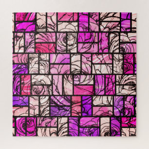 Roze magenta zwart Roos Glas in lood Legpuzzel