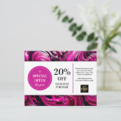 Roze Magenta Zwarte Wervelingen Coupon Korting Pos Briefkaart (Staand voorkant)