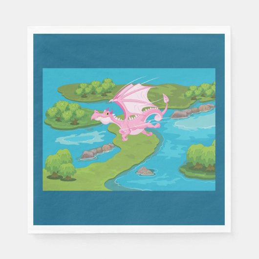 Roze Magic Dragon Fantasy Napkins Servet (Voorkant)