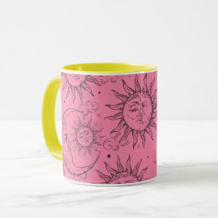 Roze Magie Vintage Hemels Zon Maan Sterren Mok