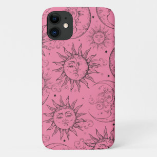 Roze Magie Vintage Hemelzonne Maan Sterren iPhone 11 Hoesje