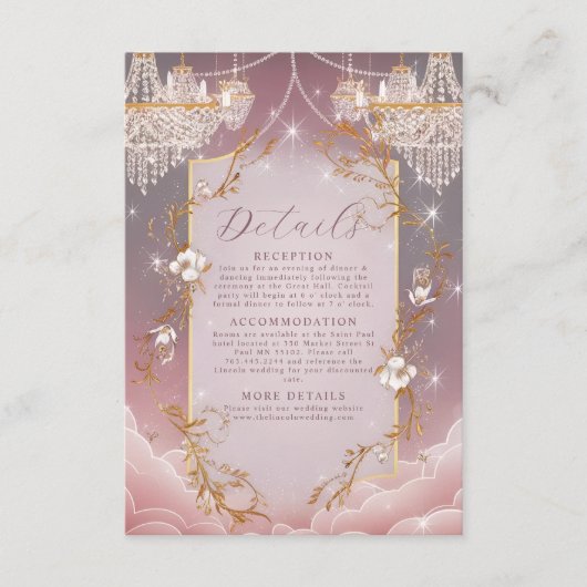 Roze Magisch Gouden Accent Huwelijk Informatiekaartje (Voorkant)