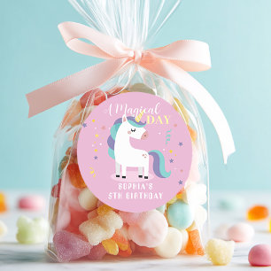 Roze Magische Eenhoorn Feest Ronde Sticker