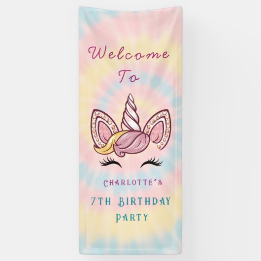 Roze Magische eenhoorn stropdas kleurstof goud gli Spandoek (Verticaal)