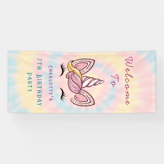 Roze Magische eenhoorn stropdas kleurstof goud gli Spandoek (Horizontaal)