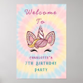 Roze Magische eenhoorn tie-dye verjaardags welkoms Poster (Voorkant)