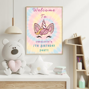 Roze Magische eenhoorn tie-dye verjaardags welkoms Poster