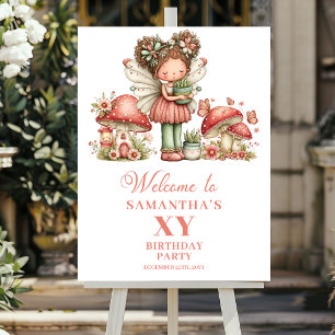 Roze Magische Fee 3e Verjaardag Bloemen Welkom Sig Poster