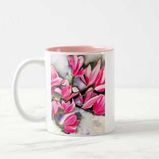 Roze Magnolia aquarel kunst Tweekleurige Koffiemok