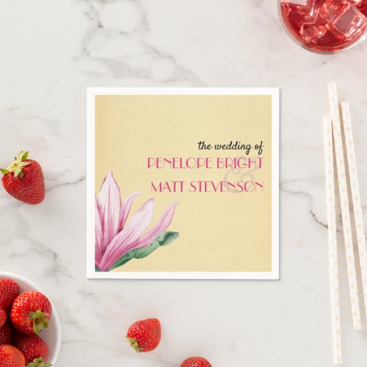 Roze Magnolia Bloem Antiek Monogram bruiloft Servet (Insitu)