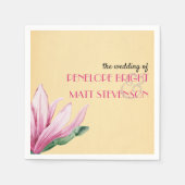 Roze Magnolia Bloem Antiek Monogram bruiloft Servet (Voorkant)