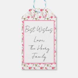 Roze magnolia bloem cadeaubijlage, personaliseer  cadeaulabel