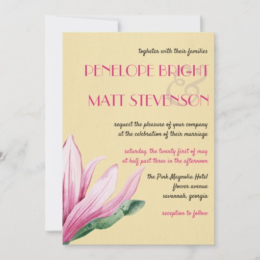 Roze Magnolia Bloem | papier bruiloft Kaart (Voorkant)