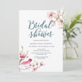 Roze Magnolia Bloemen Bruidsdouche Uitnodiging (Staand voorkant)