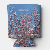 Roze Magnolia bloemen gepersonaliseerd Blikjeskoeler (Achterkant)