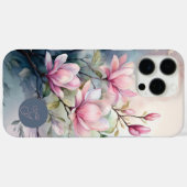 Roze Magnolia Bloesem Botanische Monogram Case-Mate iPhone Case (Achterkant (horizontaal))