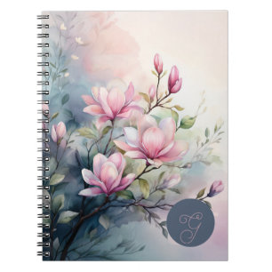 Roze Magnolia Bloesem Botanische Monogram Notitieboek