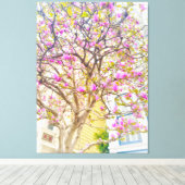 Roze Magnolia Blossom Canvas Afdruk (Insitu (Houten vloer))