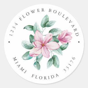 Roze Magnolia Boeket Botanische retouradres Ronde Sticker