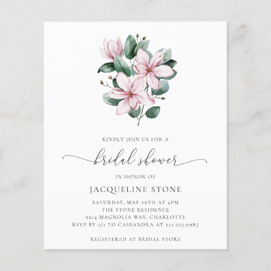 Roze Magnolia Budget Bridal Shower Flyer (Voorkant)