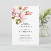 Roze Magnolia Elegante Waterverf Bloemen Huwelijk Kaart (Staand voorkant)
