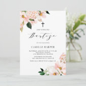 Roze Magnolia en Hortensia Bautizo Kaart (Staand voorkant)
