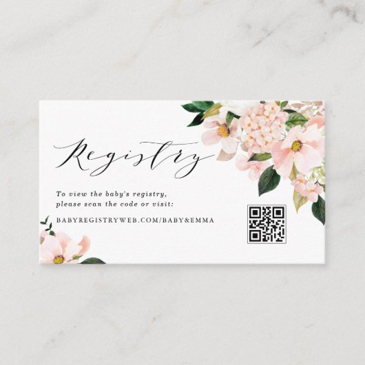 Roze Magnolia en Hydrangea URL Code Gift Registry Informatiekaartje (Voorkant)