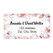 Roze magnolia floral white address etiket (Voorkant)