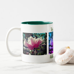Roze Magnolia Flower Personalized Tweekleurige Koffiemok