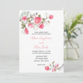 Roze Magnolia Flower trouwuitnodiging, nodigt uit Kaart (Staand voorkant)