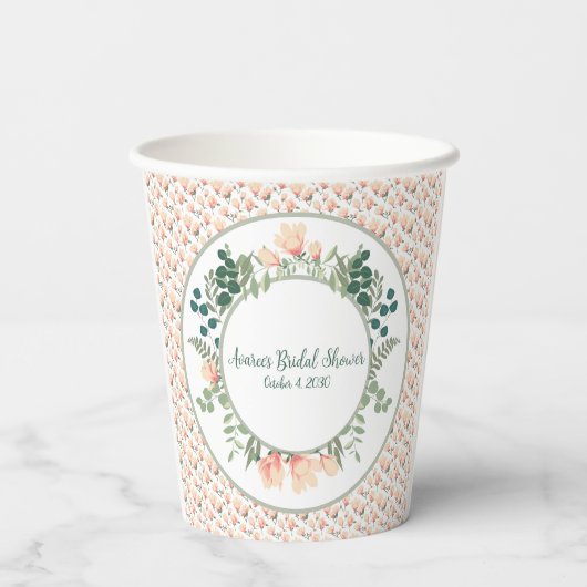 Roze Magnolia Flowers en Greenery Vrijgezellenfees Papieren Bekers (Achterkant)