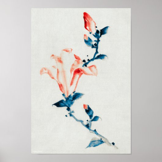 Roze Magnolia, Hokusai, Ukiyo-e Poster (Voorkant)