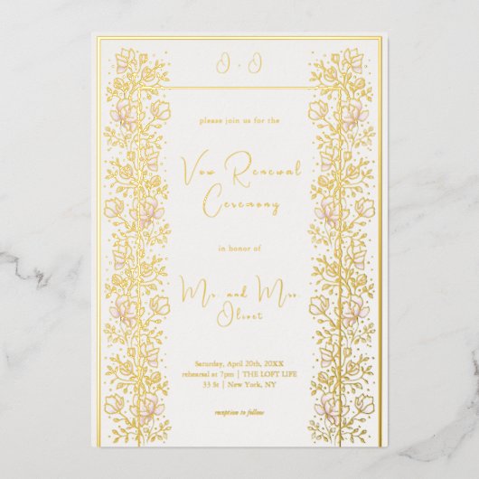 Roze Magnolia Huwelijksbelofte Verlengd Folie Uitnodiging (Voorkant)