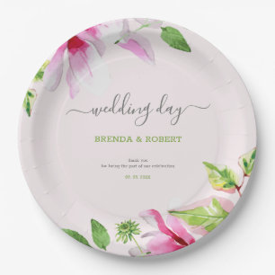Roze magnolia lijst napkins papieren bordje