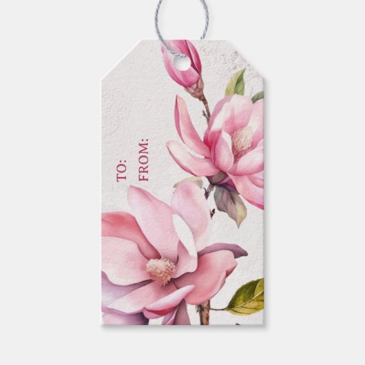 Roze Magnolia Naar en Van Gift Label Cadeaulabel (Voorkant)