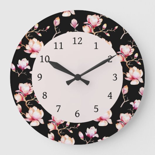 Roze Magnolia Patroon {kies uw kleur} Grote Cloc Grote Klok (Voorkant)