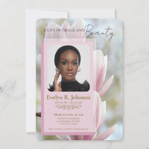 Roze Magnolia‑stijl foto rouwkaart Kaart
