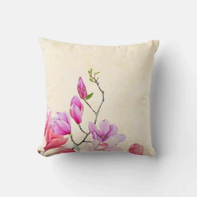 Roze Magnolia Strooikussen Kussen (Voorkant)
