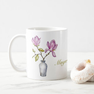 Roze Magnolia Watercolor Botanisch Koffiemok